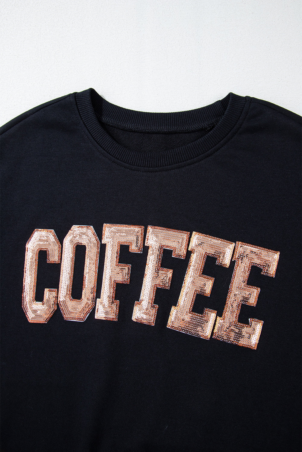Sequined COFFEE Loose Fit Sweatshirt and Shorts Set-Black