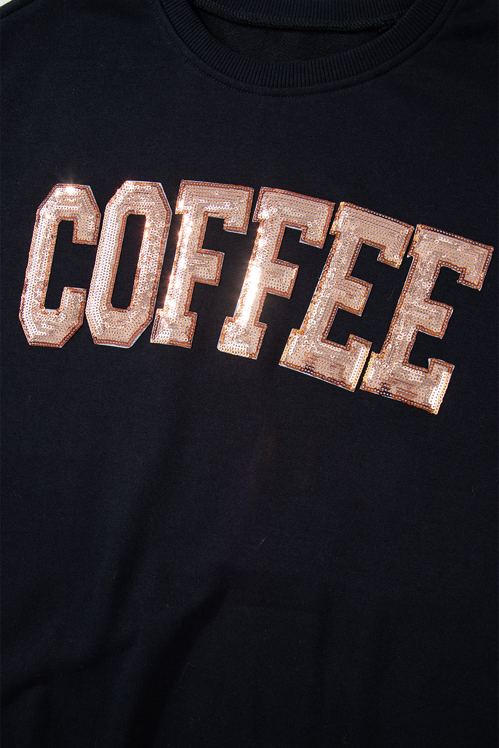 Sequined COFFEE Loose Fit Sweatshirt and Shorts Set-Black