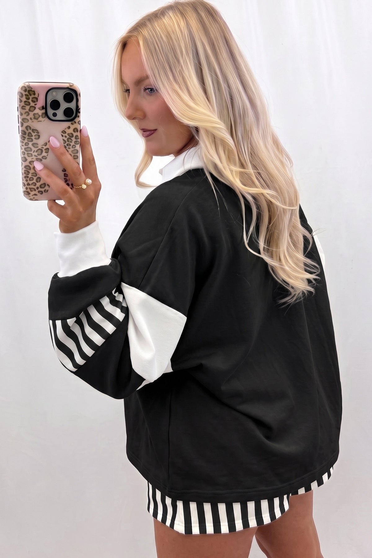 Off-Duty Chic Black & White Striped Shorts Set