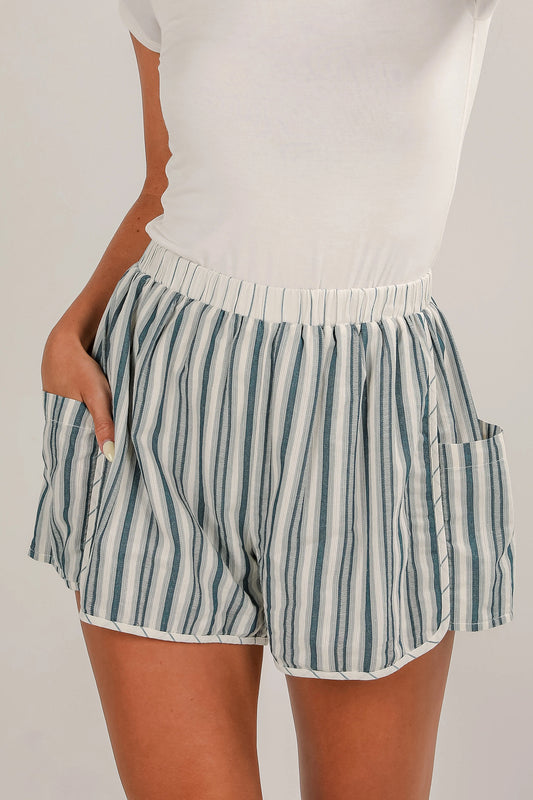 Gray Striped Cargo Pocket Shorts
