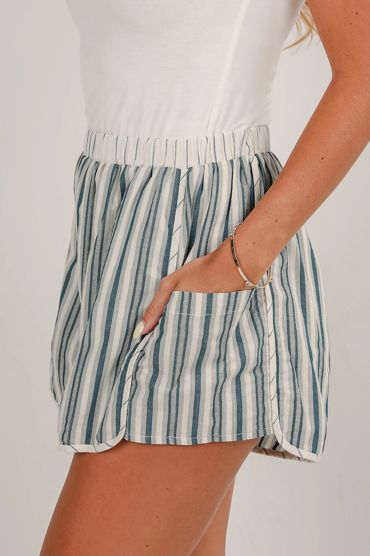 Gray Striped Cargo Pocket Shorts