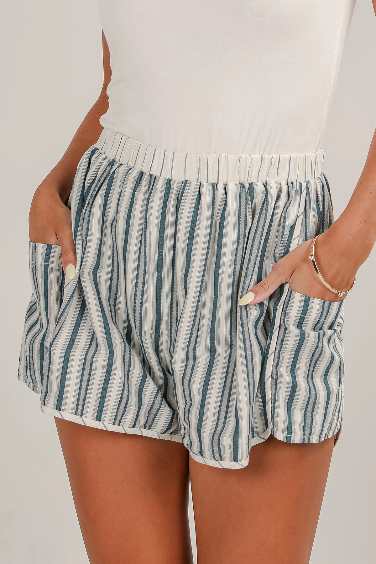 Gray Striped Cargo Pocket Shorts