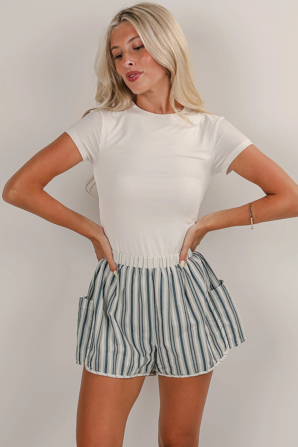 Gray Striped Cargo Pocket Shorts