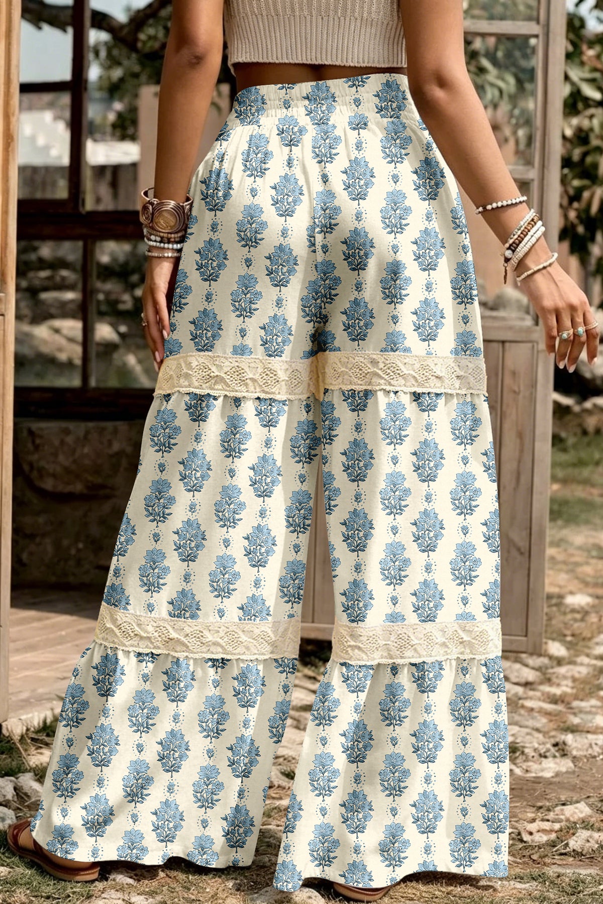 Bluebell Breeze Floral Lace Wide Leg Pants
