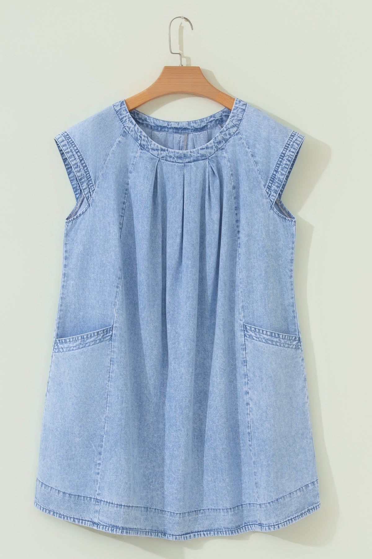 Beau Blue Pleated Denim Shift Dress