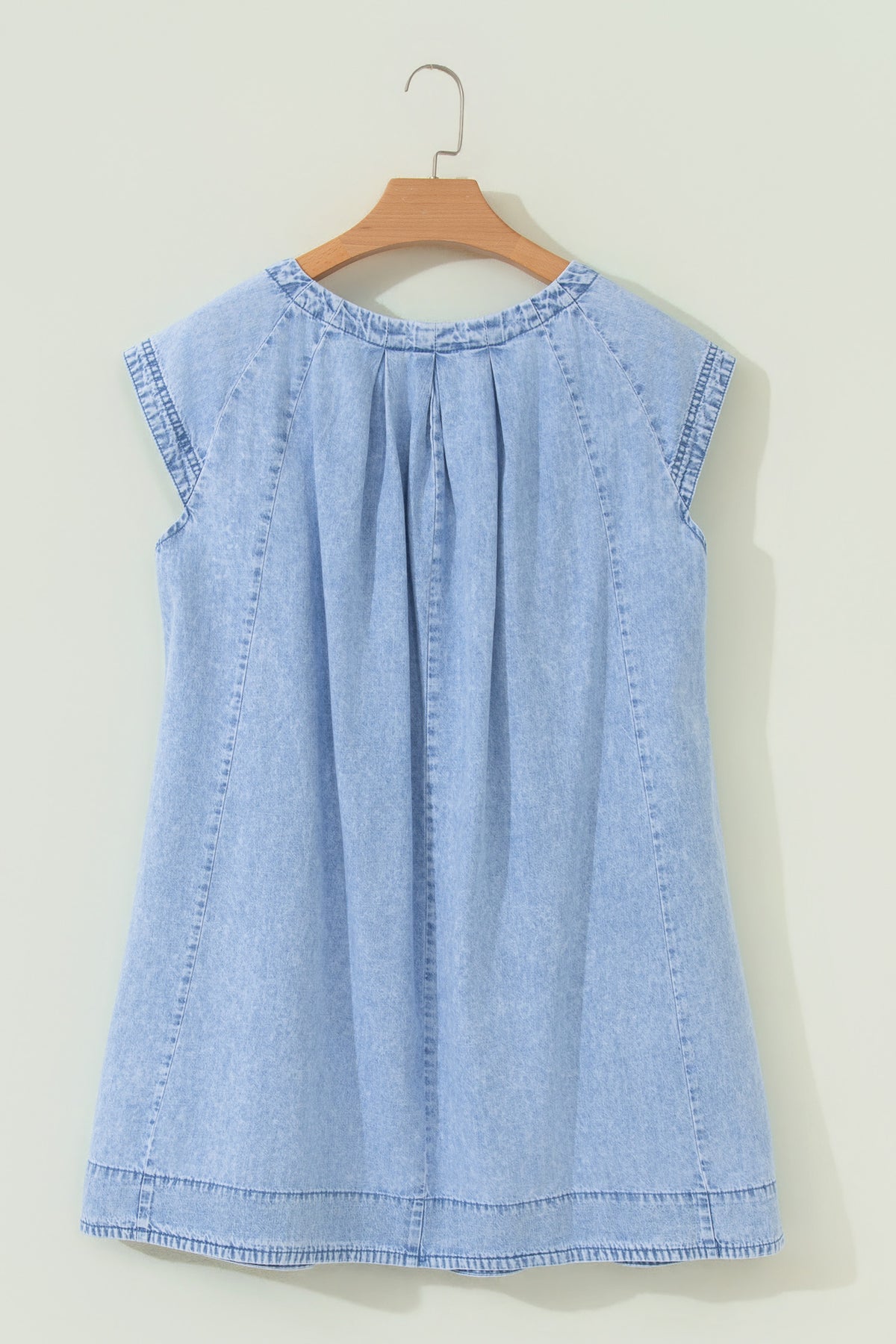 Beau Blue Pleated Denim Shift Dress