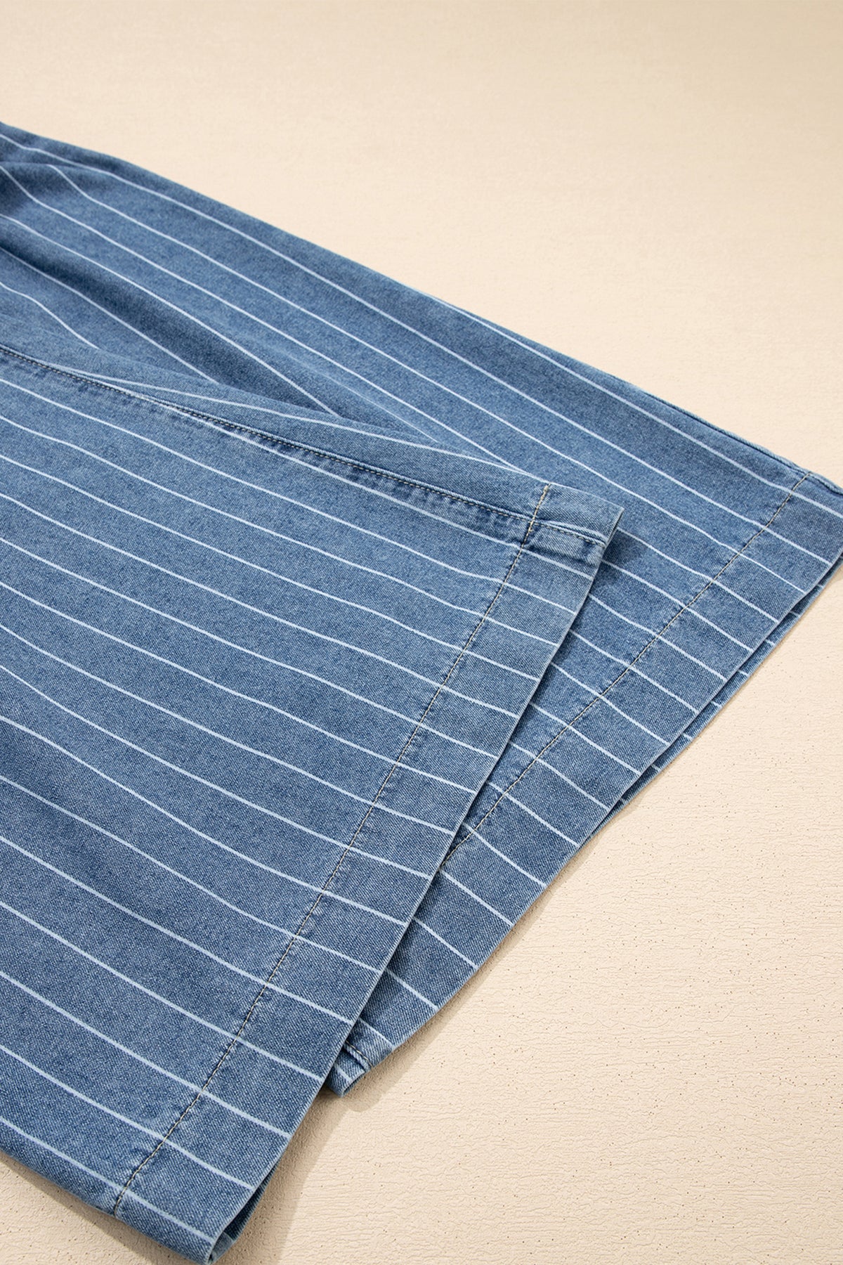 Sky Blue Striped Denim Wide Leg Pants