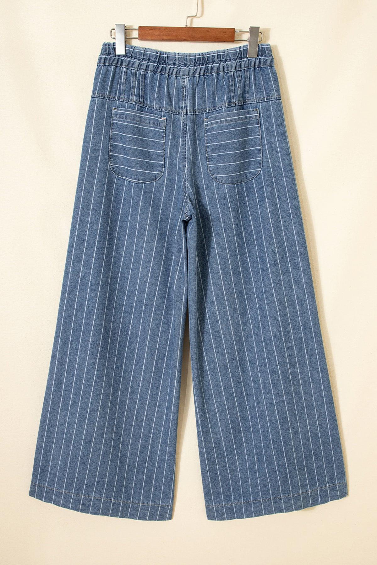 Sky Blue Striped Denim Wide Leg Pants