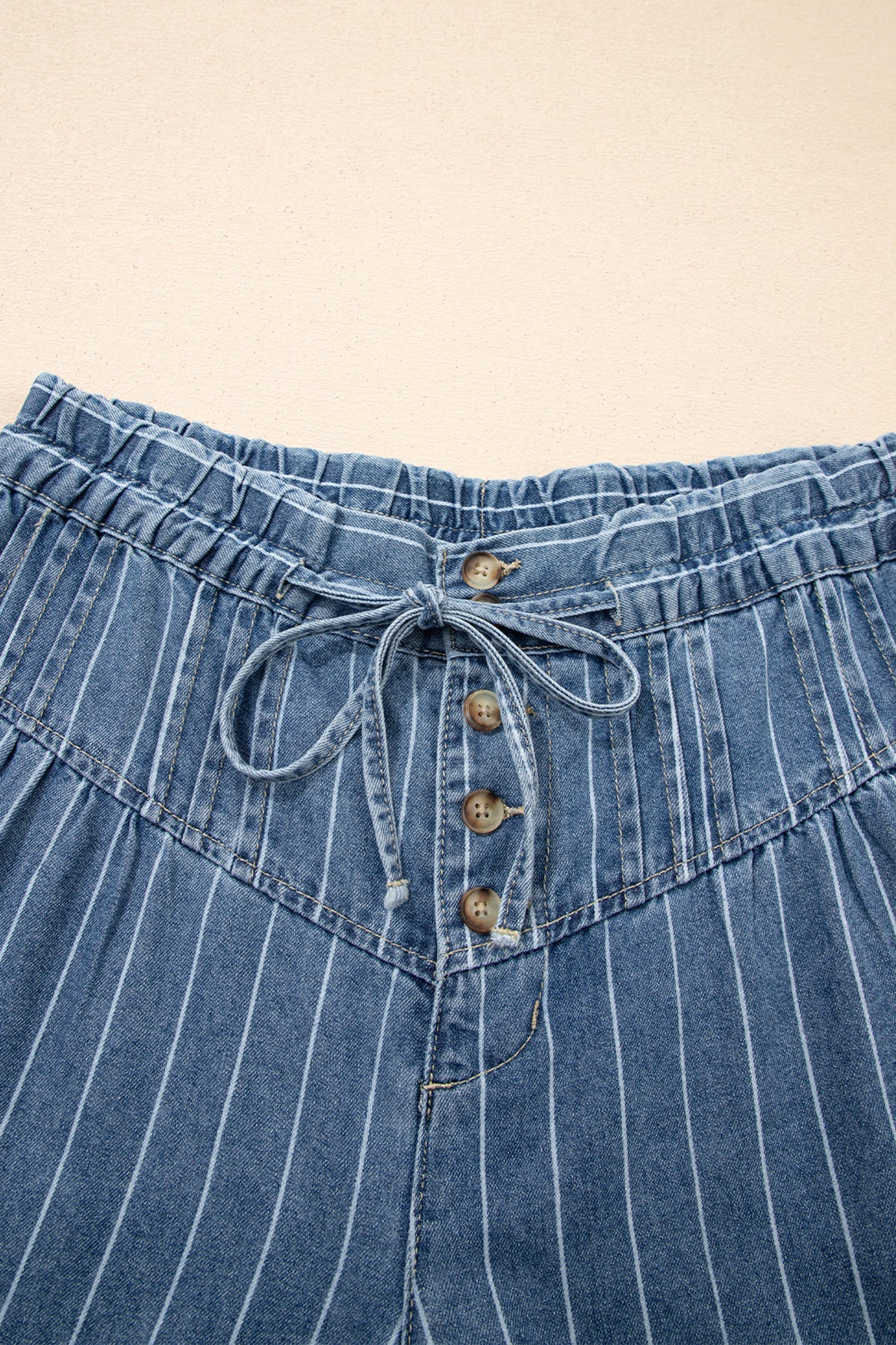 Sky Blue Striped Denim Wide Leg Pants