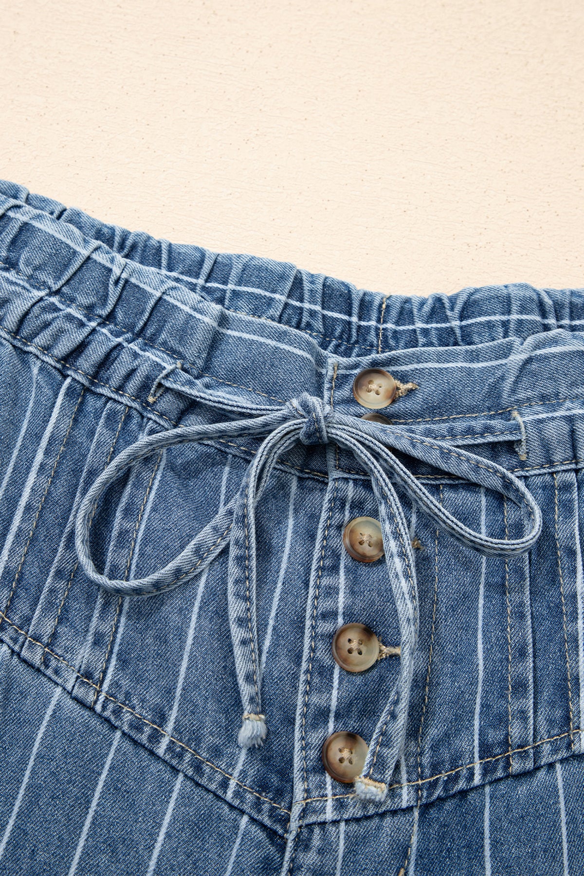 Sky Blue Striped Denim Wide Leg Pants