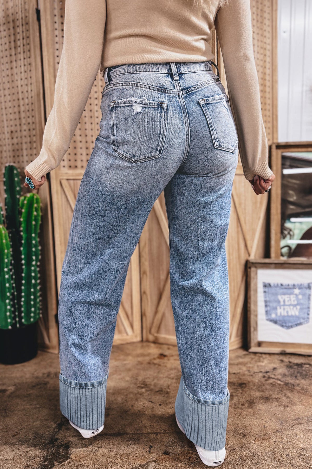 Ashleigh Blue Striped Cuffed Straight-Leg Jeans