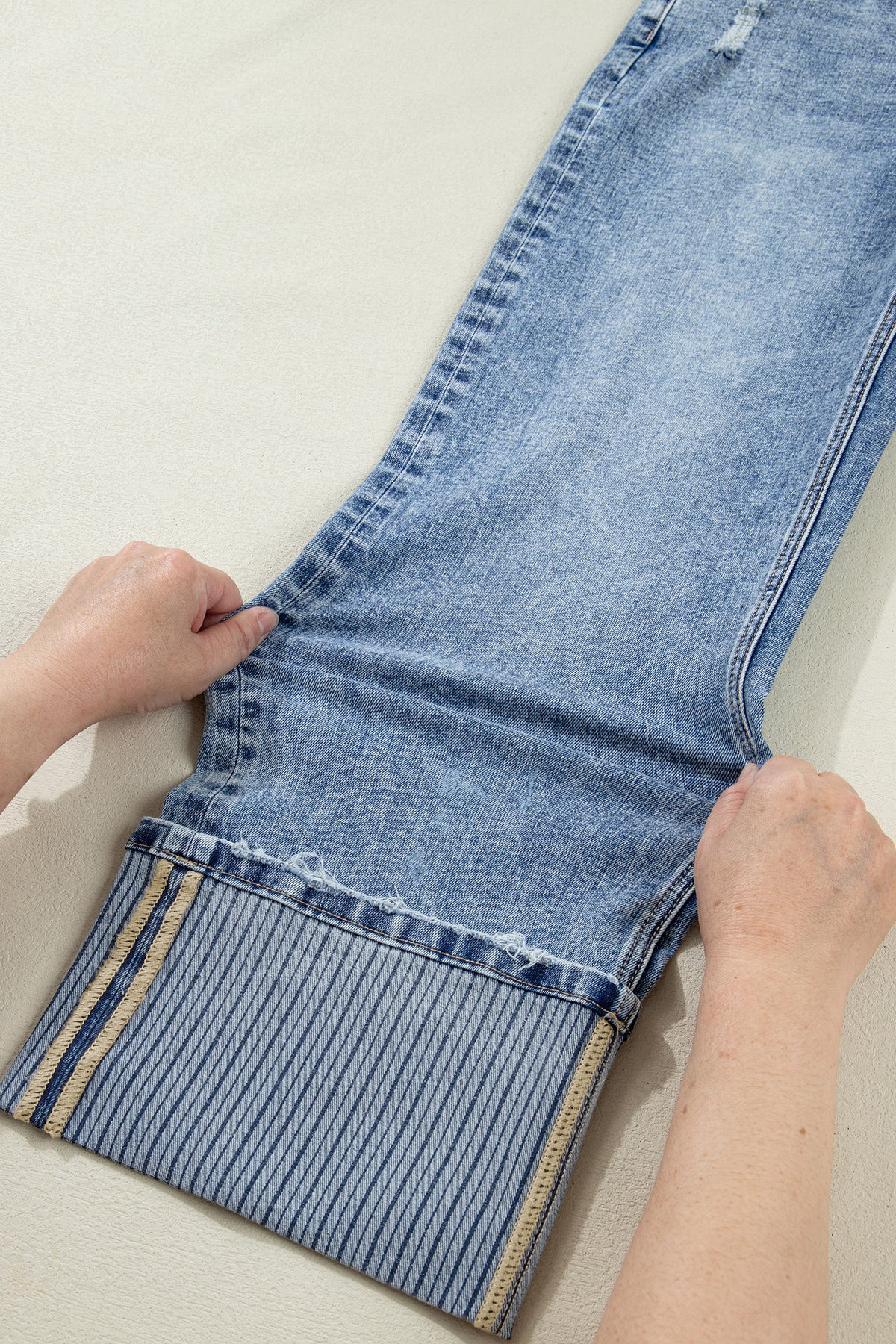 Ashleigh Blue Striped Cuffed Straight-Leg Jeans