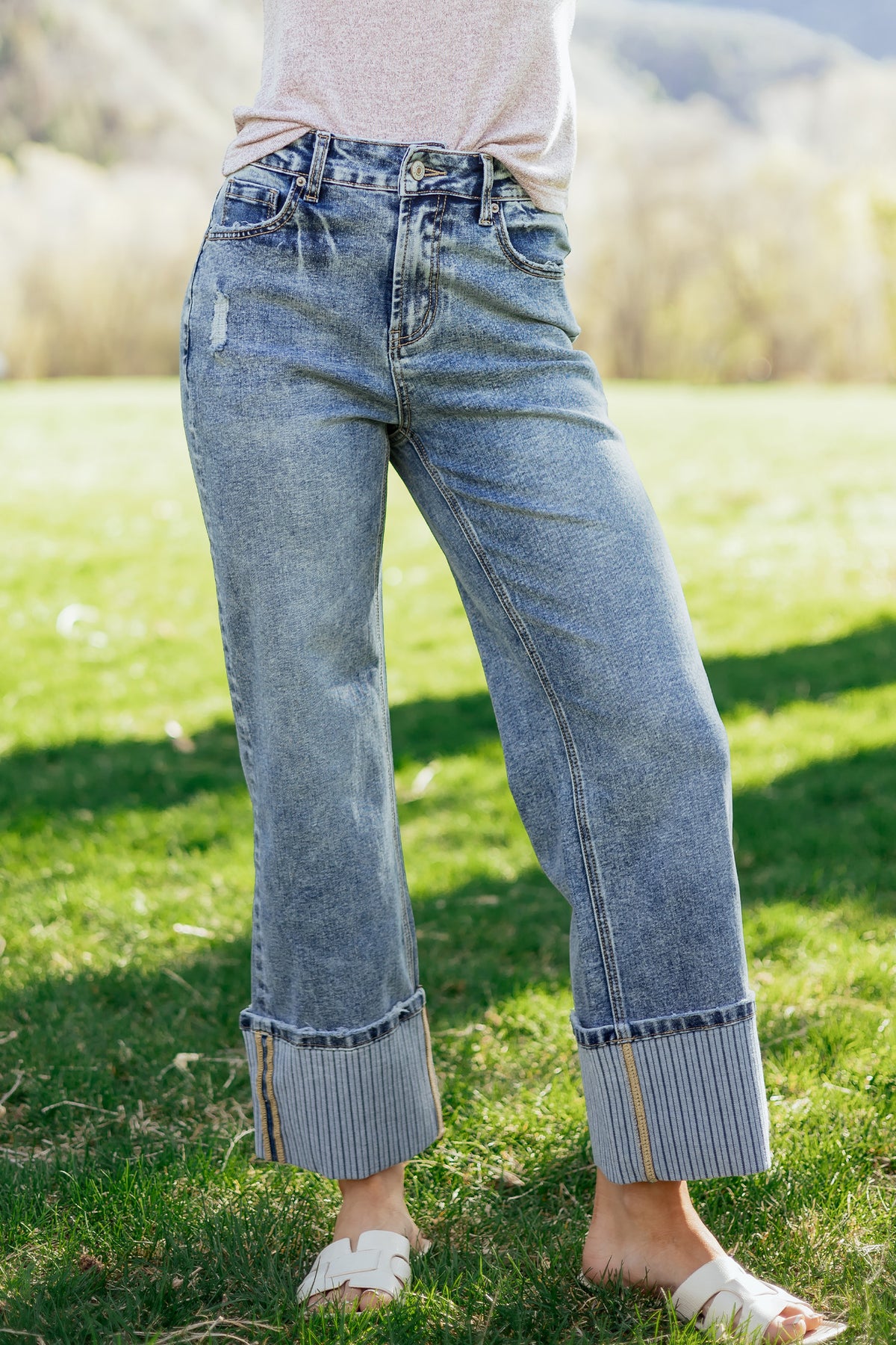 Ashleigh Blue Striped Cuffed Straight-Leg Jeans