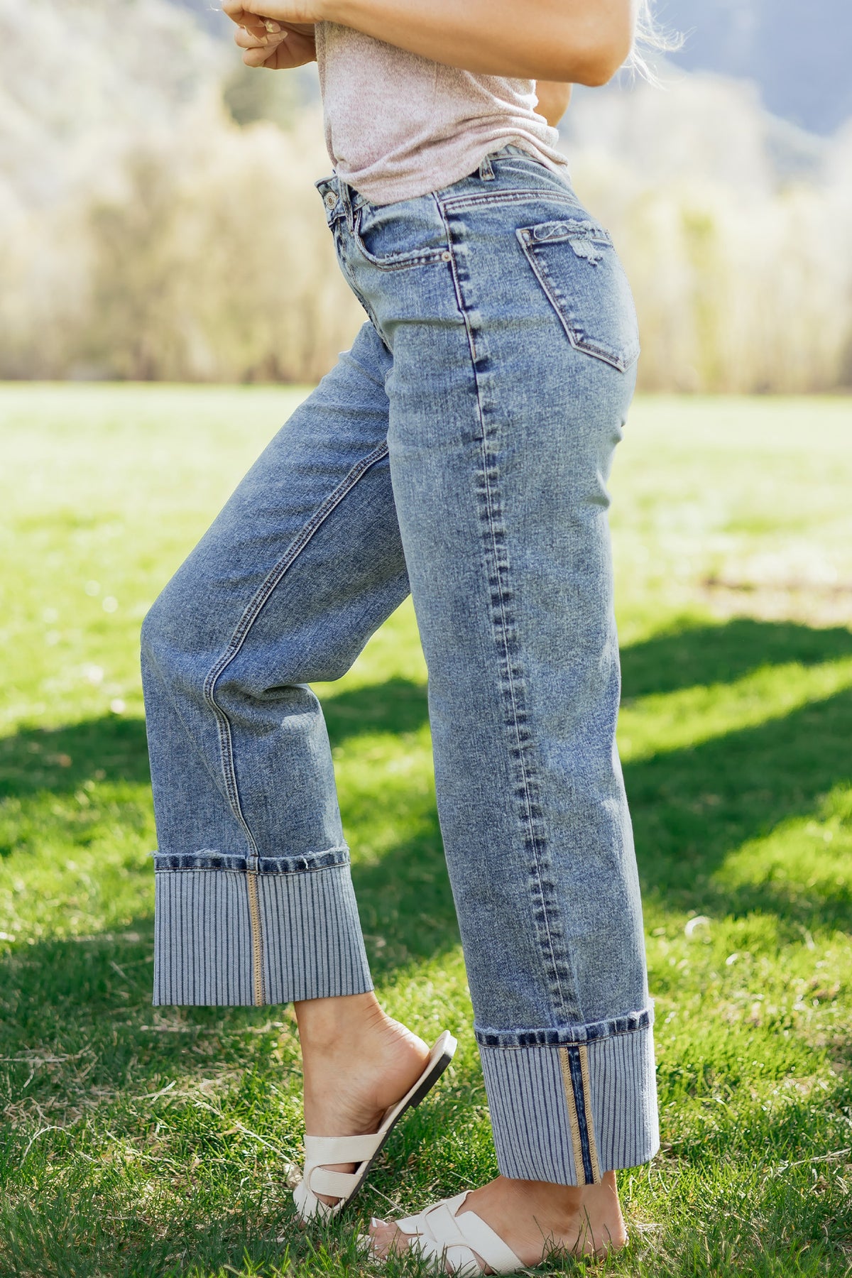 Ashleigh Blue Striped Cuffed Straight-Leg Jeans