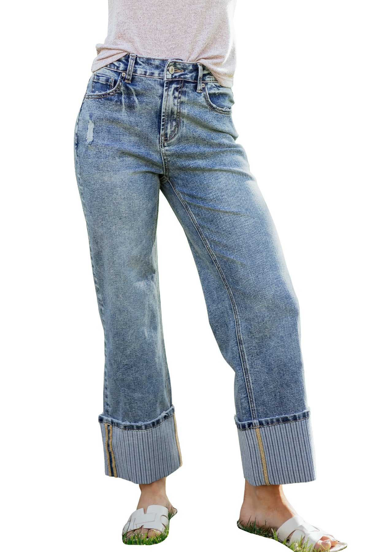 Ashleigh Blue Striped Cuffed Straight-Leg Jeans