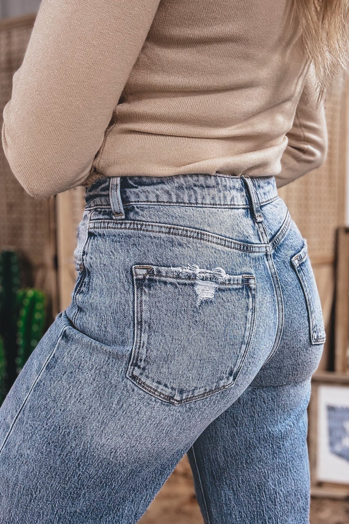 Ashleigh Blue Striped Cuffed Straight-Leg Jeans