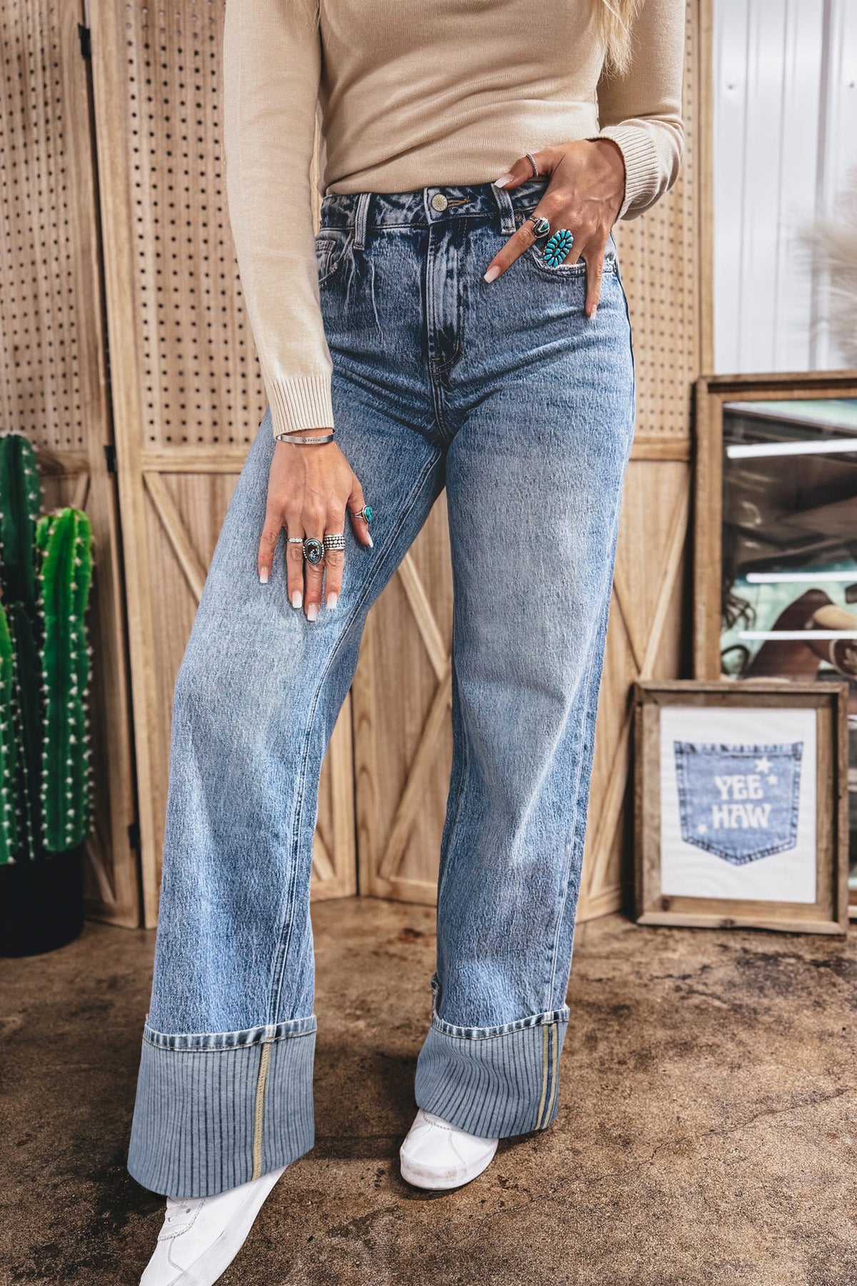 Ashleigh Blue Striped Cuffed Straight-Leg Jeans