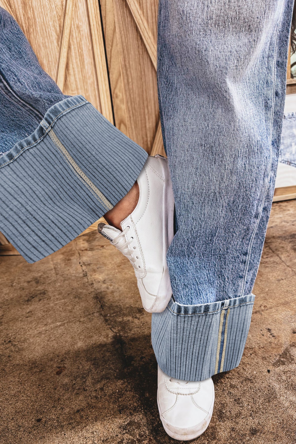 Ashleigh Blue Striped Cuffed Straight-Leg Jeans