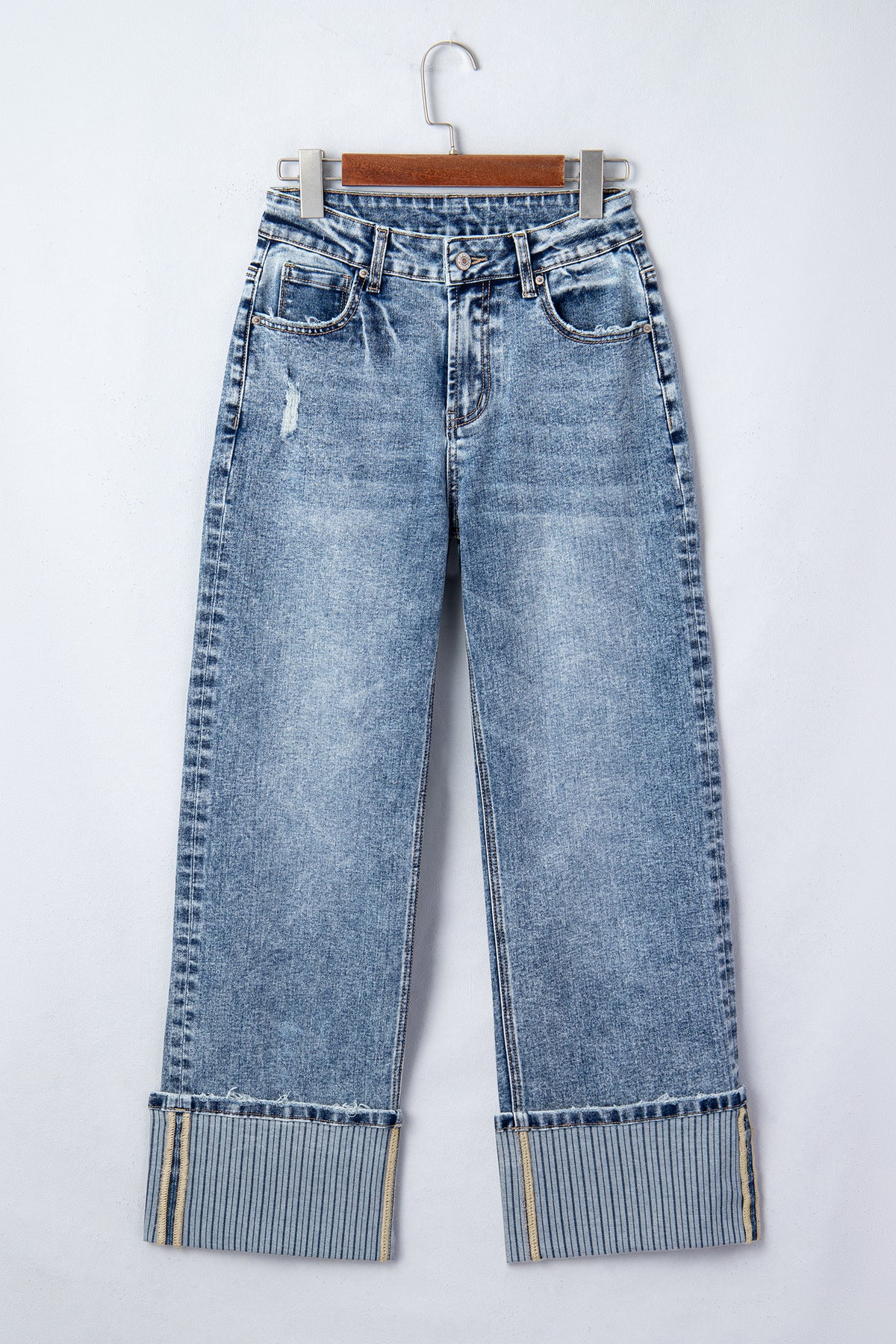 Ashleigh Blue Striped Cuffed Straight-Leg Jeans