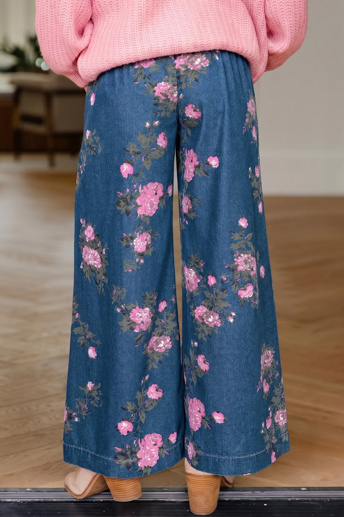 Bloom Wild Floral Wide-Leg Denim Pants