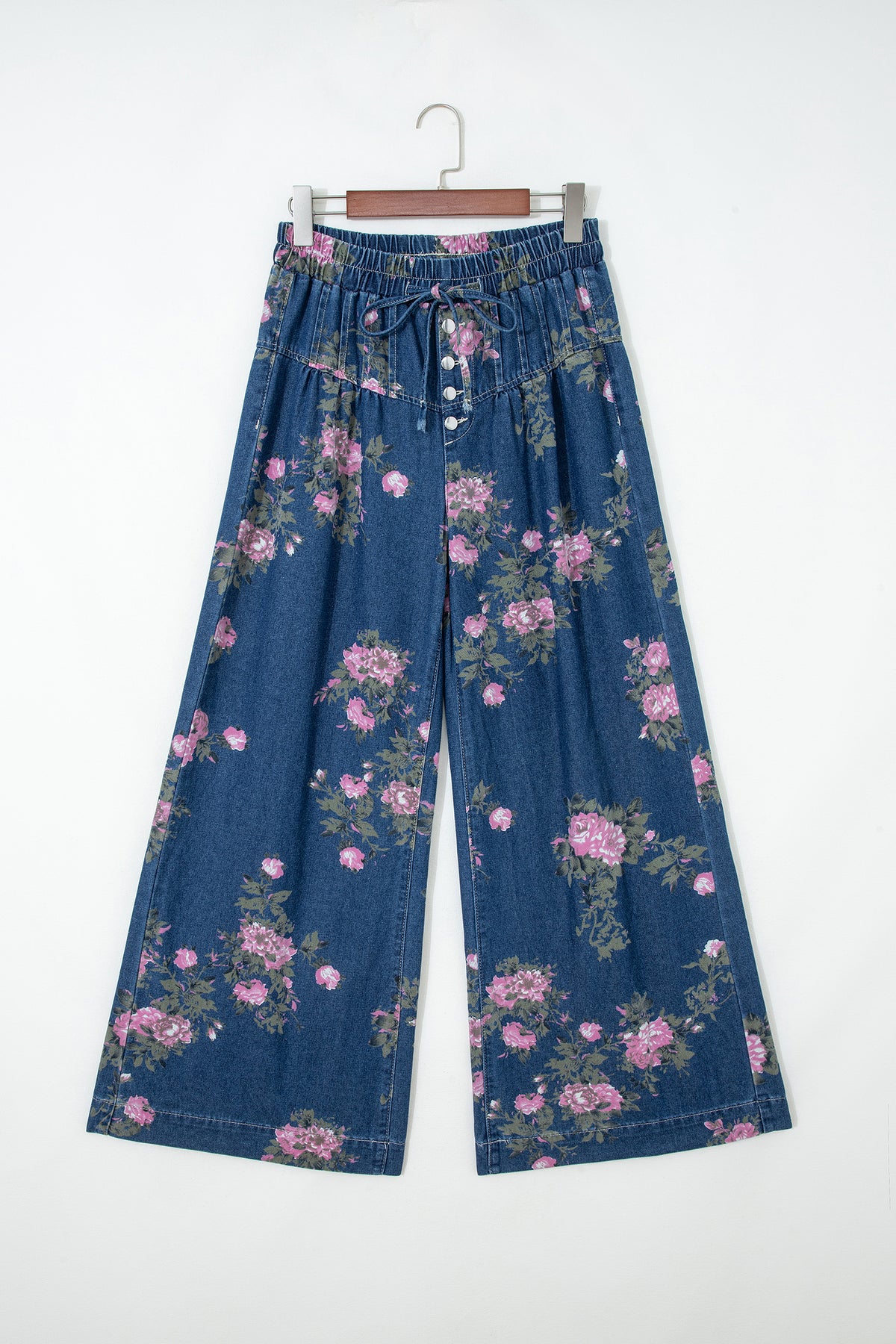Bloom Wild Floral Wide-Leg Denim Pants