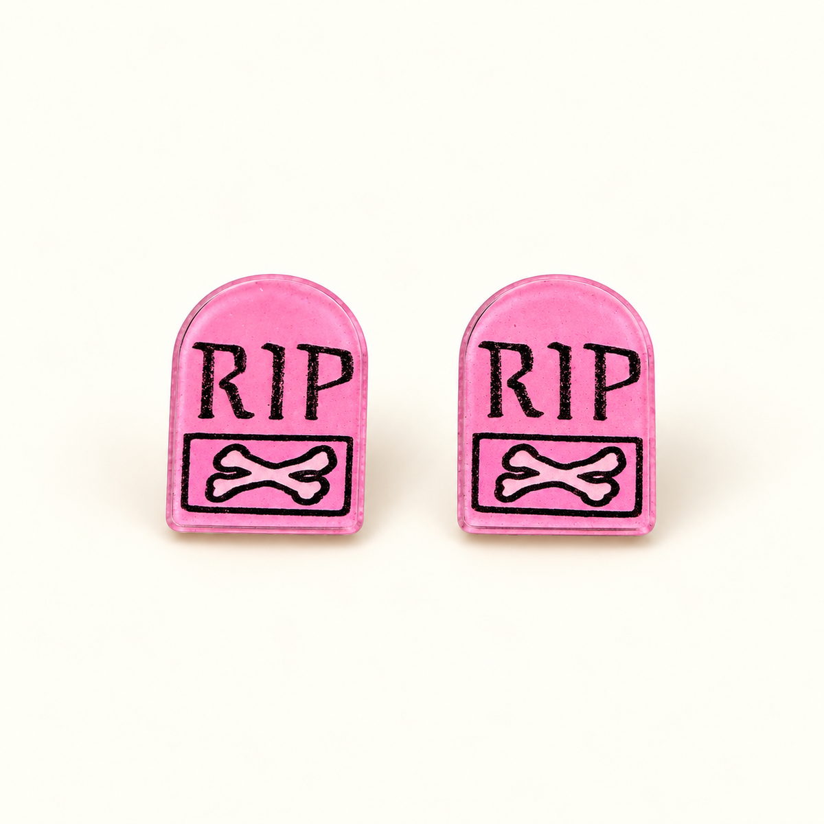 Pink RIP Tombstone Stud Earrings