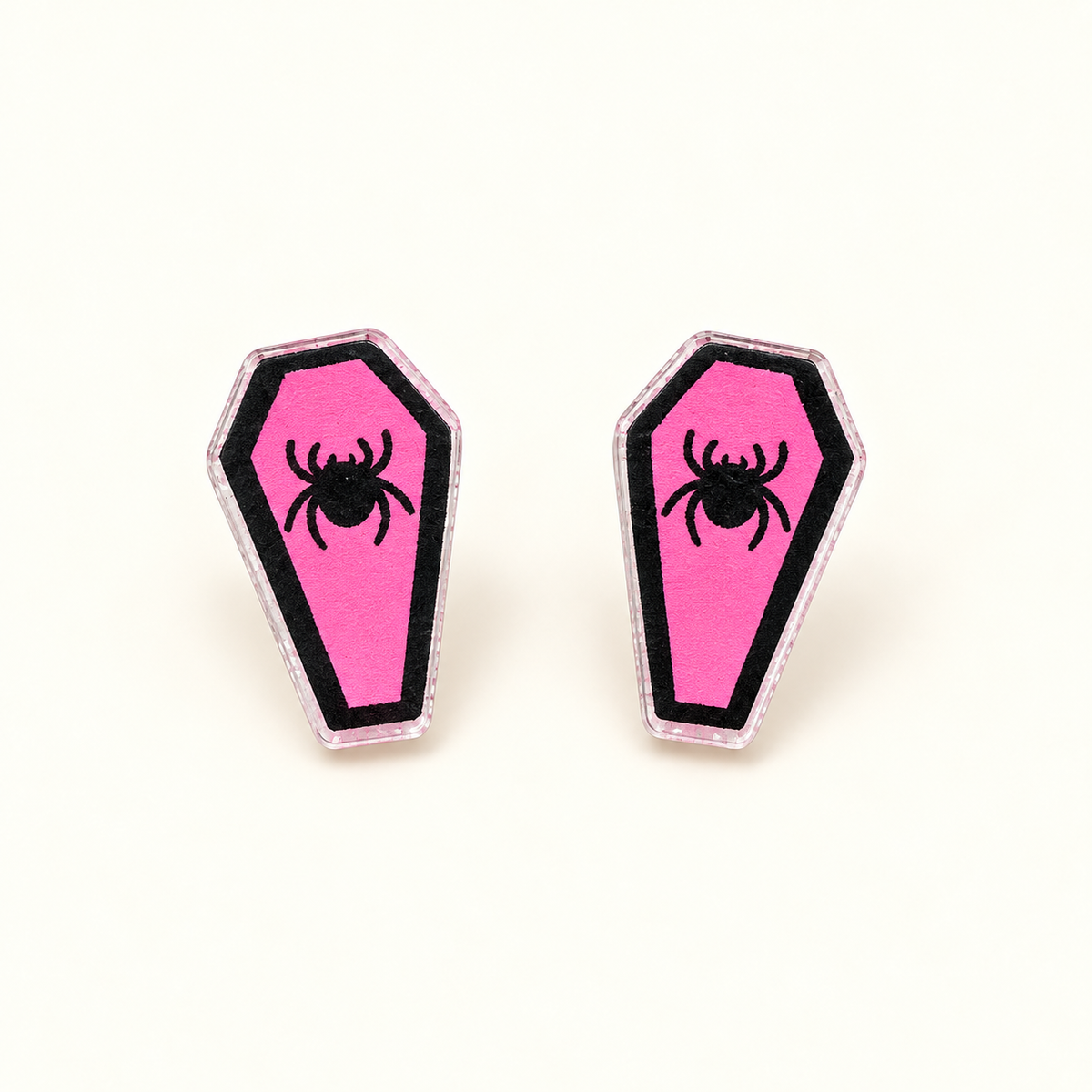 Pink Spider Coffin Stud Earrings