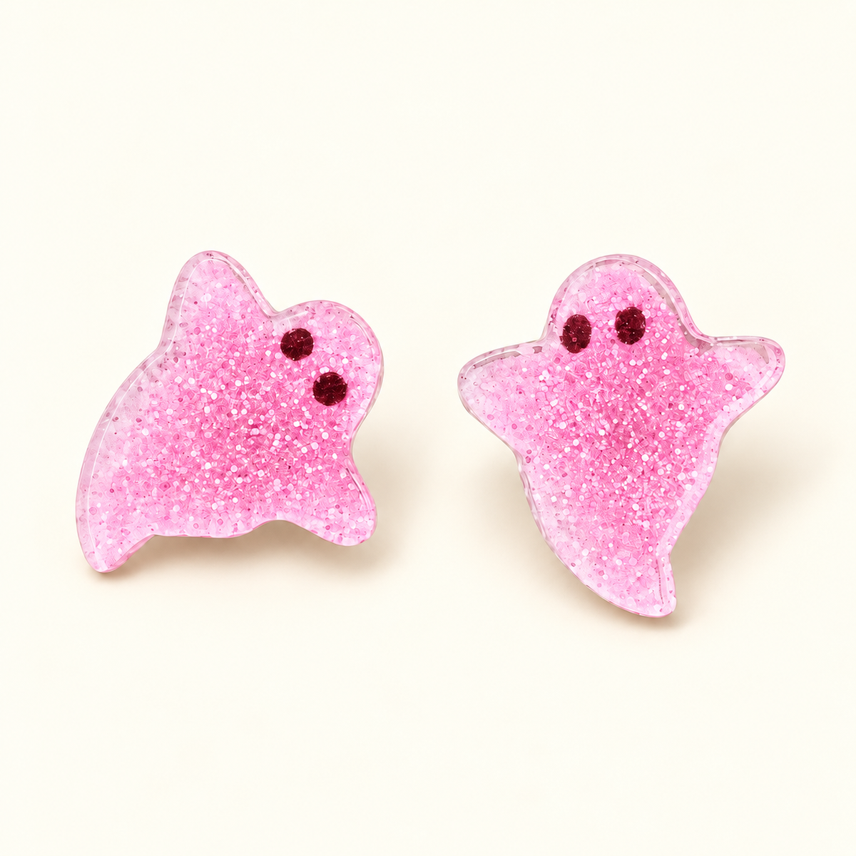 Pink Glitter Ghost Stud Earrings