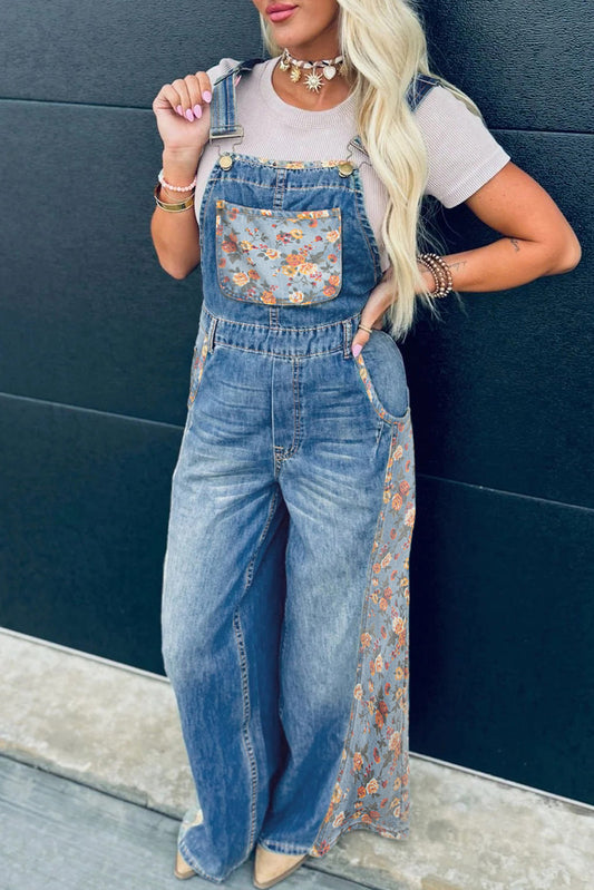 Wildflower Days Floral Patchwork Denim Overalls