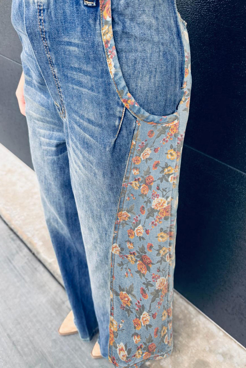 Wildflower Days Floral Patchwork Denim Overalls