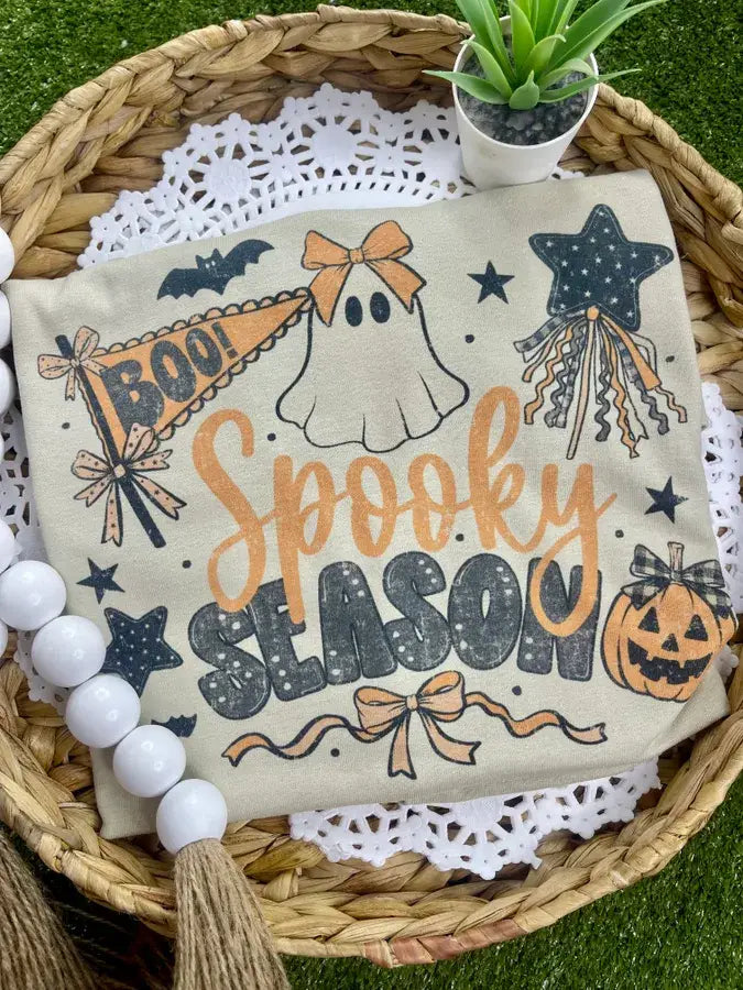 “Spooky Season” Ghost & Pumpkin Graphic Tee — PREORDER