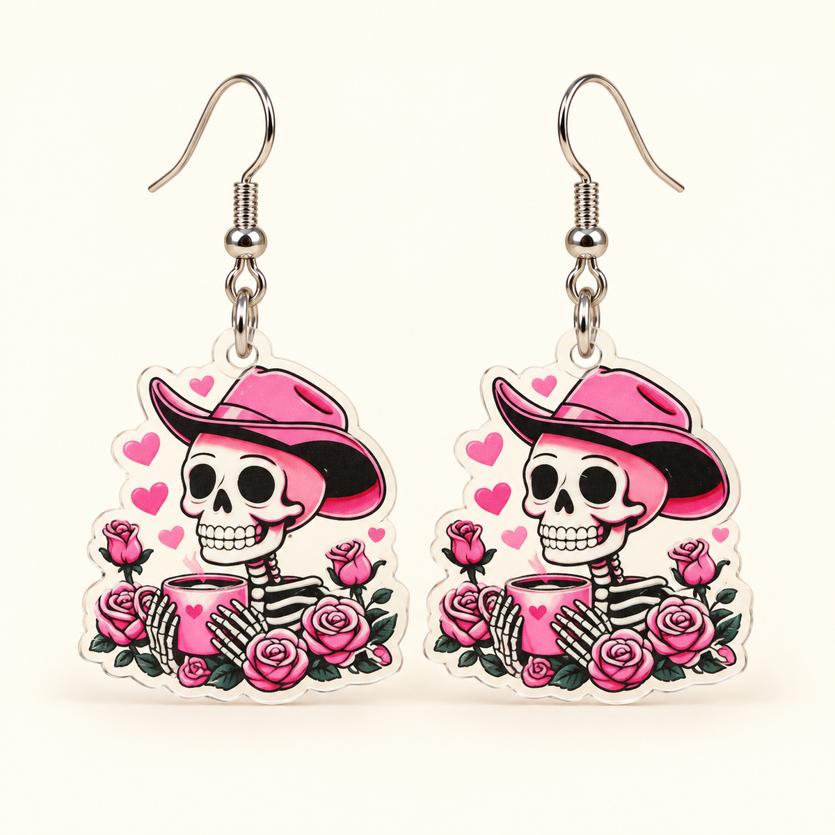Pink Cowgirl Skeleton Earrings