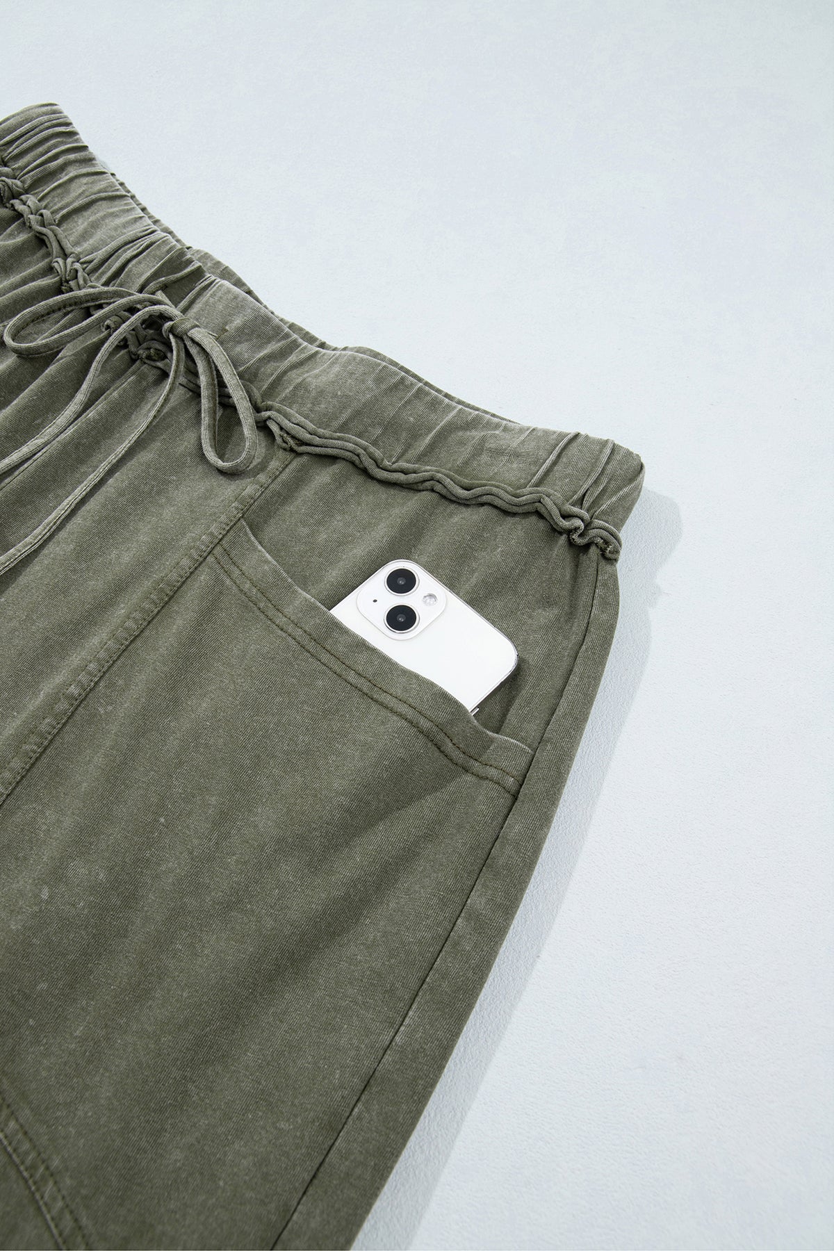 Ashleigh Blue Mineral Wash Seam Detail Flare Leg Drawstring Pants